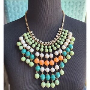Beaded Necklace with Rhinestones Big Style Gold Tone